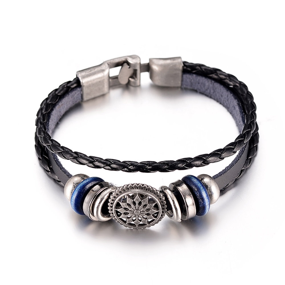 Vintage Compass Charm Multilayer Leather Bracelet - Picture 7 of 8